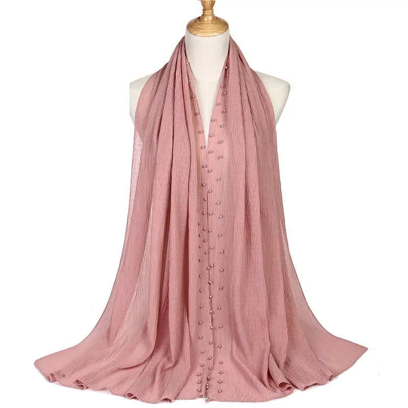 GEERDENG 2022 Offre Spéciale Nouvelle arrivée Femmes Fashion Style Admirable Solid Colors Beautiful Frosted Chiffon Hijab Scarf with Pearls