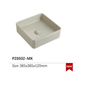 TAME PZ6502-MK 2025 Nouveau lavabo de salle de bain en céramique carré de couleur kaki clair avec un design créatif à rayures verticales - Product Image 3