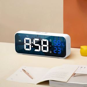 นาฬิกาปลุกดิจิตอล LED แบบกระจก ควอตซ์ อิเล็กทรอนิกส์ทันสมัย ขายส่ง พร้อมฟังก์ชั่นเพลง LUMINOVA ชาร์จ USB Type-C แสดงอุณหภูมิและความชื้น - Product Image 4