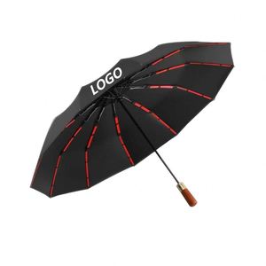 Customized 36-Bone Black Sunscreen Wooden Handle Full-Automatic <b>Large</b> Cross-Border Supply Folding Advertising <b>Umbrella</b> - Product Image 1