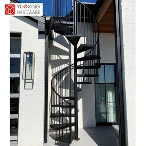 Kolay kurulum villa ticari cam adım spiral merdiven yerleşik açık ahşap sırt sarmal merdivenler