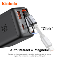 Chargeur GaN tout-en-un Mcdodo 127/128/129 35W avec câble rétractable, 2 ports, design compact, charge rapide PD pour bureau et voyage