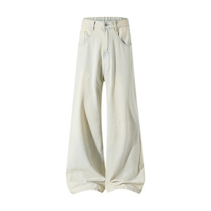 Pantalones Vaqueros Anchos de Mezclilla Tejida para Hombre, Unisex, de Cintura Media, Lavado Medio, Corte Bootcut, Juveniles, Modernos, Casuales, Resistentes al Viento, Producción Personalizada - Product Image 5
