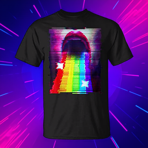 T-shirt esthétique LGBTQ Vaporwave Glitch, design lèvres arc-en-ciel, coupe unisexe - Product Image 3