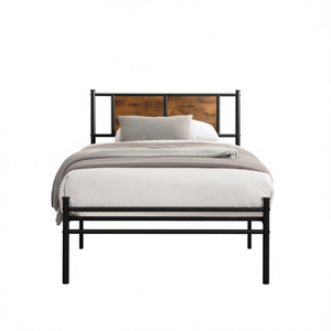 Base de Cama Metálica King Size con Cabecero de Panel de Madera, Diseño Industrial, Muebles de Dormitorio, Estructura Resistente - Product Image 1