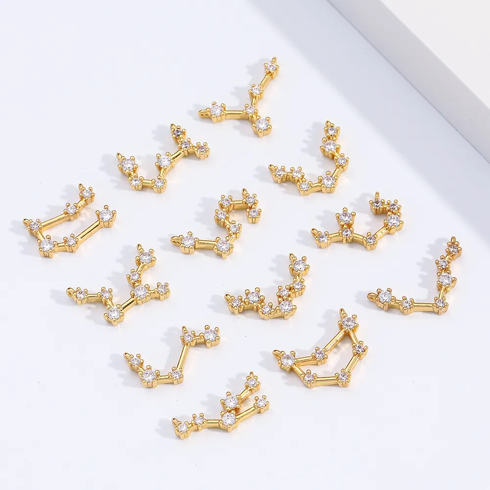 Fashion jewelry 2021 zirconia twelve constellations charms 18 k gold necklace charms constellation pendant charms jewelry making