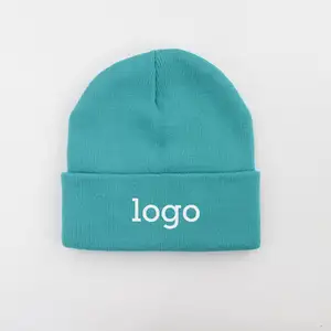 Tking all'ingrosso di alta qualità inverno pianura berretto personalizzato 100% acrilico caldo berretto lavorato a maglia Logo ricamo personalizzato