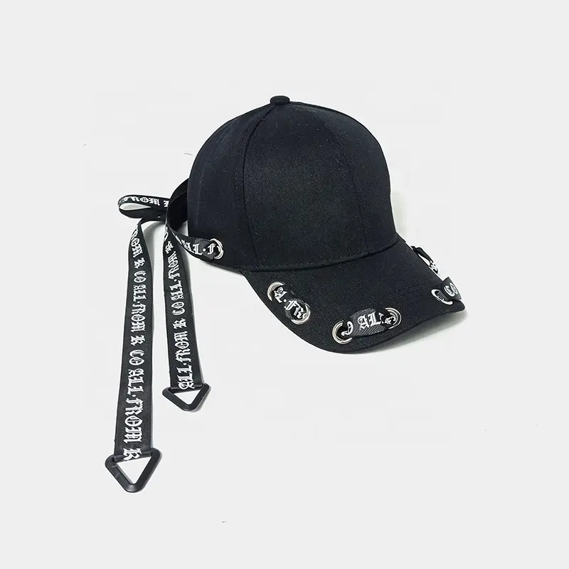 Nuevo sombrero Snapback con agujeros de anillo Unisex Hip Hop cinta camionero sombrero 6 paneles negro blanco algodón gorra de béisbol con correa de cola larga