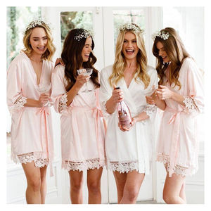 Camisón de Satén para Mujer, Lujoso, Sexy, Personalizado, para Novia, Dama de Honor, para Fiesta de Bodas, con Encaje, Kimono, Bata de Dormir - Product Image 4