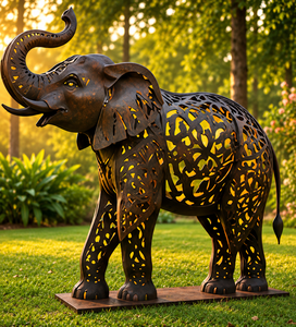Grande sculpture d'éléphant en métal grandeur nature, statue abstraite creuse en bronze pour la décoration extérieure de jardin, de cour et de patio - Product Image 1