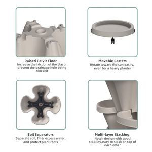 Tour à 3 pétales, pot de fleurs papillon vertical empilable en plastique à 5 niveaux avec soucoupe à fond mobile - Product Image 5