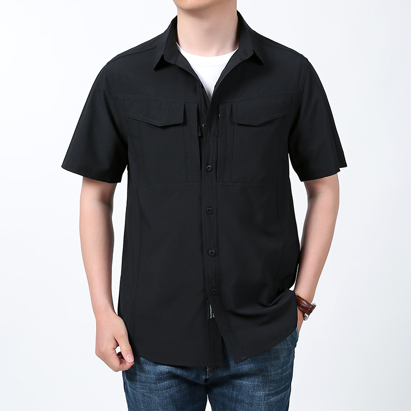 Chemise de travail noire pour homme, style mécanicien/bâtiment