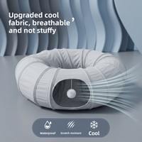 Tunnel-lit pour chat d'intérieur avec tissu rafraîchissant, design flexible, pliable et interactif, boule suspendue, tunnel circulaire pour chat, tapis central doux