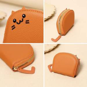 Custom <b>Engraved</b> Leather Cat Shaped Multi-slot Card Holder, Cute Credit Card Bag for Women, Small Leather Zipper <b>Wallet</b> - Product Image 6