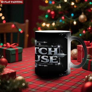 Tasse sensible à la chaleur Witch House 11oz en céramique noire givrée, vierge pour sublimation - Product Image 2