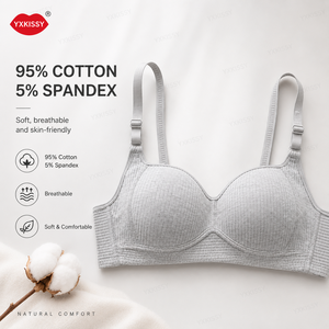 Sujetador sin aros para mujer, con laterales plegables y efecto anti-caída, de algodón, sin costuras y fino, para estudiantes universitarias y adolescentes. - Product Image 1