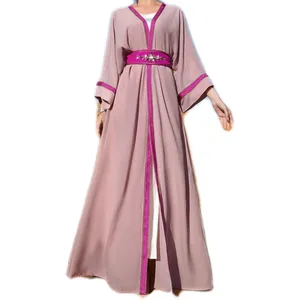 Fashion Hand Sewn Diamond Cardigan Middle East Arab Dubai Muslim Robe Abaya With Inner Dresses