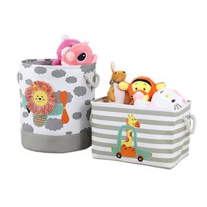 Caja de Almacenamiento de Juguetes para Niños, Cesta Organizadora de Ropa para Dormitorio, de Lona con Bordado de Dibujos Animados, para Muñecas de Peluche - Product Image 1