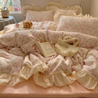 Ensemble de couette de style princesse en coton pur de qualité, 11 pièces, résistant à l'eau, fil double couche léger, dentelle
