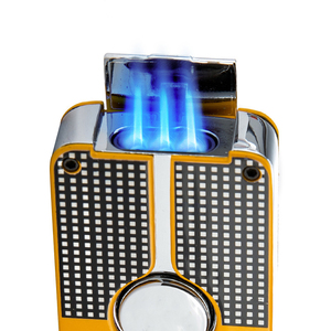 Customizable Luxury Metal Cigar Lighter Cutter Set <strong>Triple</strong> Jet <strong>Flame</strong> <strong>Torch</strong> with Modern Design Includes Gift Box for Cigarettes - Product Image 2