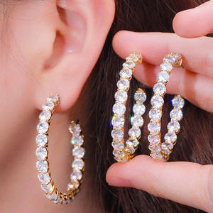 E2640 Gold <b>Hoop</b> <b>Earrings</b> Round Crystal Channel Setting Women's <b>Fashion</b> Party Jewelry Trendy Alloy <b>Earrings</b> - Product Image 4
