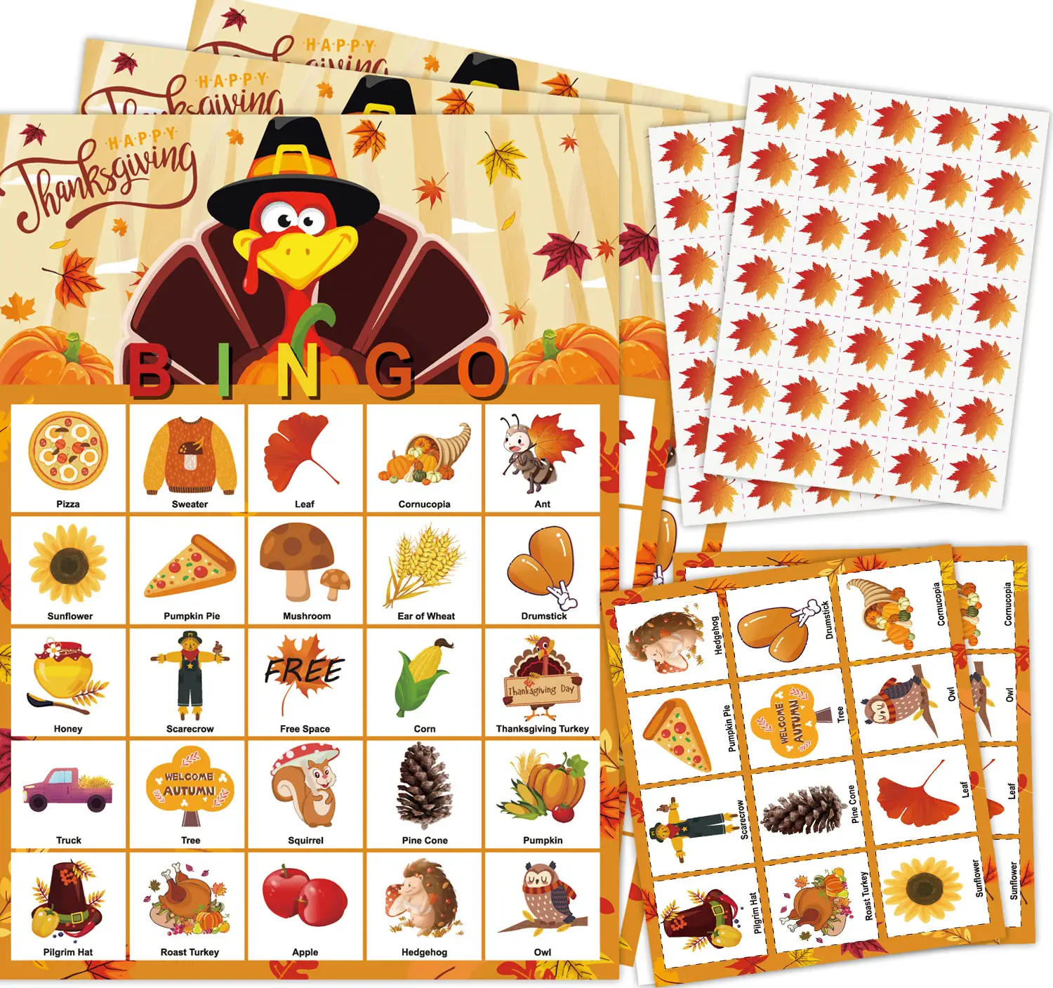 2024 alat peraga pesta Thanksgiving kartun 24 orang bermain kartu permainan bingo perlengkapan pesta liburan