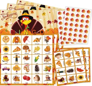 2024 Thanksgiving party props cartoon 24 people play bingo game cards holiday party supplies
