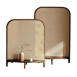 DISHI Paravent multifonctionnel opaque en bois massif fait main, style nordique moderne, avec panneaux tressés en rotin pour salon - Product Image 2