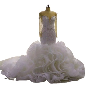 AL1596 Plus Size <span class=keywords><strong>Civil</strong></span> Princesse <span class=keywords><strong>Robe</strong></span> <span class=keywords><strong>de</strong></span> Mariée Style Sirène <span class=keywords><strong>Robe</strong></span> <span class=keywords><strong>Africaine</strong></span> en Dentelle avec Cristal et Décorations Florales <span class=keywords><strong>Robe</strong></span> <span class=keywords><strong>de</strong></span> <span class=keywords><strong>Mariage</strong></span> - Product Image 1