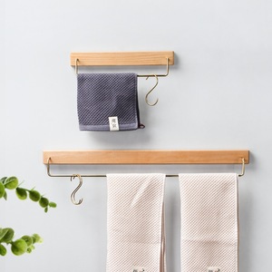 Solid Wood Brass Towel Rack Wall Mounted Single Bar Minimalist Bathroom Storage <b>Shelf</b> No Drilling Required - Product Image 3
