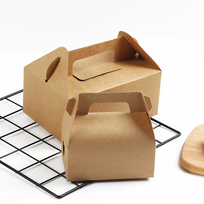 핸들과 핫 세일 케이크 크래프트 상자 브라운 케이크 포장 작은 배치 사용자 정의 쿠키 상자 운반하기 쉬운 음식 수준 재료