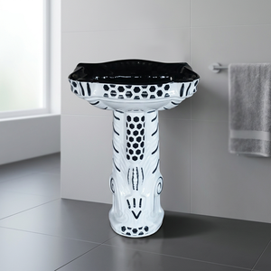 Lavabo majestuoso de cerámica roja de calidad de exportación, juego de pedestal con estampado de flores, lavabo, diseñador, China, India - Product Image 6
