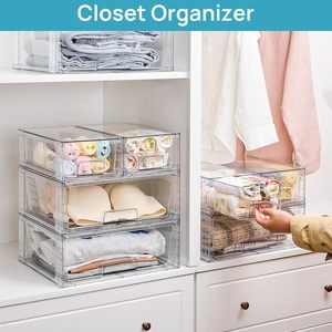 Best-selling 1 Wide 2 Narrow Drawer Storage Box Stackable Detachable Wardrobe Desk Kitchen Organizing Shelves - Product Image 6