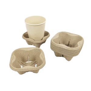 Биоразлагаемый держатель для кофейных чашек и поднос из переработанной целлюлозы сахарного тростника, одноразовый, экологичный, неокрашенный - Product Image 2