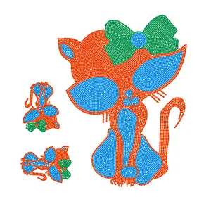 Desain Kucing modis motif pola berlian imitasi hotfix untuk pakaian transfer panas besi memperbaiki motif berlian imitasi