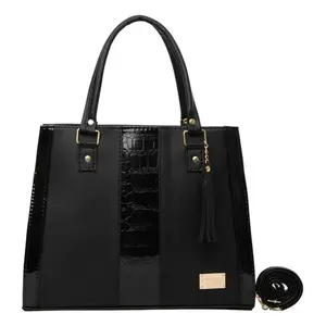 Bolso Tote Casual para Mujer Fana Aisha M3702, Lino Negro, Forro de PU, Cierre de Cremallera y Broche, Asas Dobles, Uso Diario - Product Image 1
