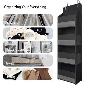 <b>Black</b> Over Door Organizer 33x15x85cm With 4 Clear Pockets For Bathroom Bedroom Closet Storage <b>Hook</b> Type - Product Image 6