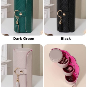 Portable Cylindrical Jewelry <b>Travel</b> Box 4-tier Ladder Ring Earring Necklace Accessory Jewelry Storage Bag with Tassel and Snap - Product Image 6