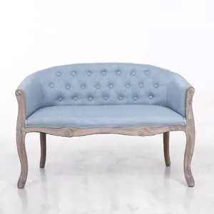 Anji Kasei hiện đại Thiết kế mới cao su gỗ chân vải màu xanh 2 chỗ ngồi ghế sofa tình yêu ghế