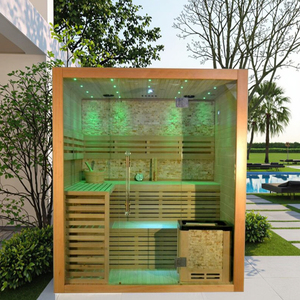 Sauna <span class=keywords><strong>de</strong></span> vapor tradicional para <span class=keywords><strong>3</strong></span> personas <span class=keywords><strong>de</strong></span> buen rendimiento para interiores y exteriores con luces <span class=keywords><strong>de</strong></span> siete colores y vidrio panorámico - Product Image 1