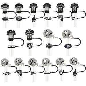 Paille à boire réutilisable en silicone de 10 mm, série Football, écologique, anti-fuite, pour équipe de rugby NFL <span class=keywords><strong>Las</strong></span> <span class=keywords><strong>Vegas</strong></span> Raiders, vente chaude - Product Image 1