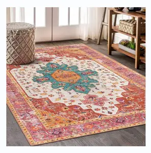 Tapetes laváveis à máquina Persa Vintage Boho Throw Area Rug Sala de estar Lavandaria Indoor Mat Máquina antiderrapante Tapetes laváveis