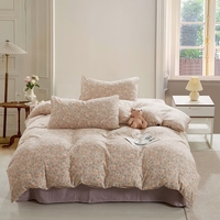 Parure de lit florale 100 % coton OEKO-TEX, douce et respirante, comprenant housse de couette, drap et taies d'oreiller, 4 pièces, vente en gros pour la maison