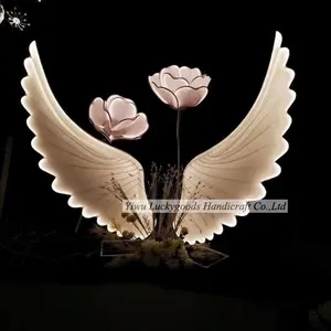 LK20200907-8 Hot Sale Metal Wing and Flowers Luminous Background for Luxury Wedding Party Stage Centerpiece Decoration