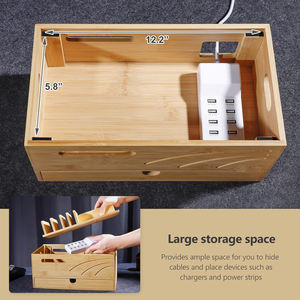 Estación de carga de bambú para gestión de cables, estación de carga de madera, caja de almacenamiento de cables, soporte de base - Product Image 5