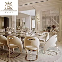 Chaises de salle à manger en tissu blanc de luxe, design nordique BS, 6/8 places, table de salle à manger moderne, chaises de salle à manger en cuir véritable