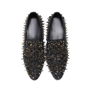 NA293 <span class=keywords><strong>Scarpe</strong></span> Eleganti Primaverili e Autunnali per Uomo con Borchie e Rivetti, Mocassini Slip-on Oro e <span class=keywords><strong>Nero</strong></span> con Paillettes Luccicanti, <span class=keywords><strong>Scarpe</strong></span> Casual - Product Image 3