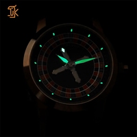 Vente en gros de montre à quartz de casino Ronda 762 Mouvement de roulette rotative Thème de roue Cristal de saphir Bracelet en cuir en acier inoxydable 316L