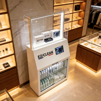 Vitrine LED en métal OEM ODM avec écran tactile, vitrine en verre verrouillable pour la vente au détail de cosmétiques et de produits de nettoyage