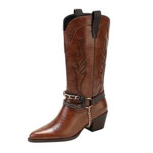 <span class=keywords><strong>Bottes</strong></span> de cow-boy brodées sur mesure OEM, hauteur genou, pour femmes, design western cowgirl, chaîne amovible, hauteur accrue, automne-hiver - Product Image 6